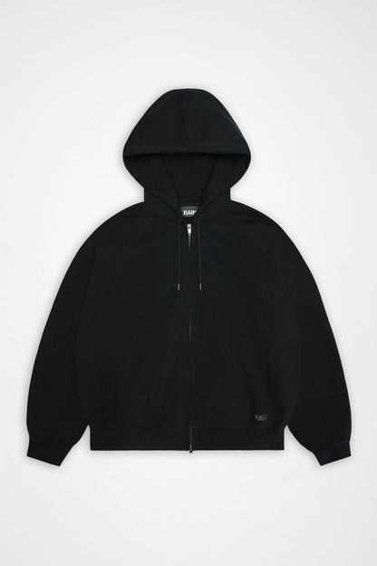 RAINS Classic Zip Hoodie Splash 3D Black Long Sleeve