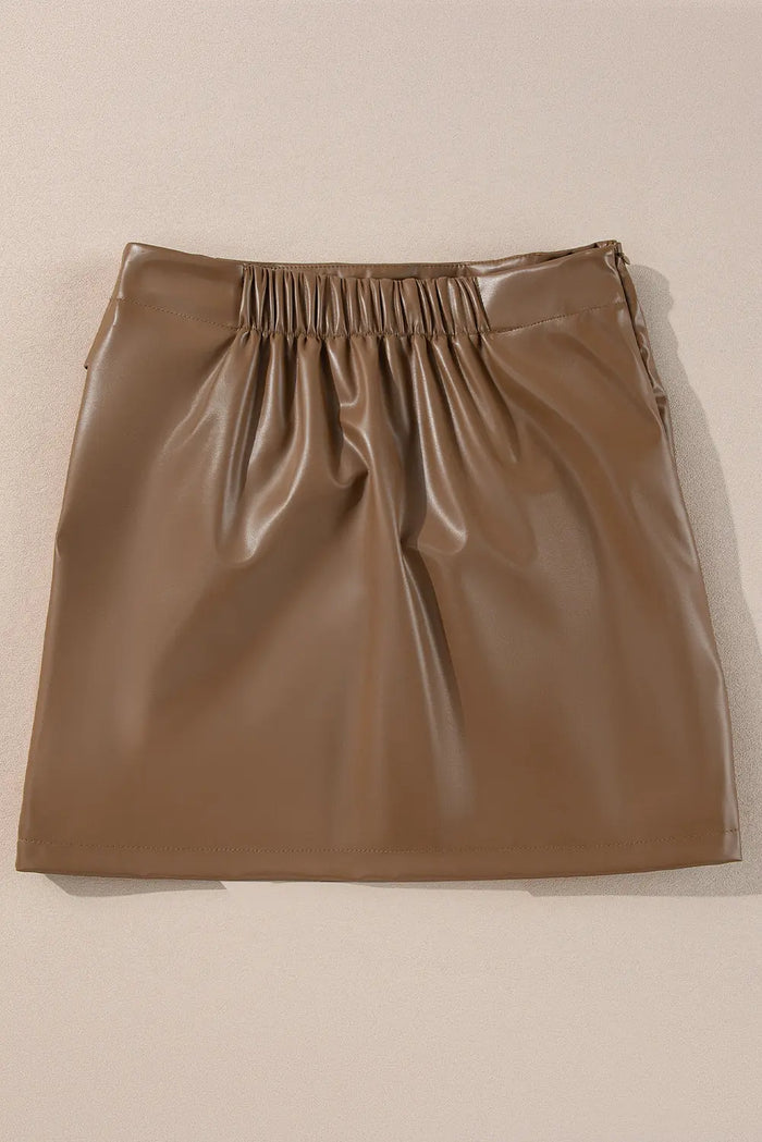 Coffee Bowknot Faux Leather Mini Skirt - Skirts/Mini