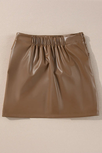 Coffee Bowknot Faux Leather Mini Skirt - Skirts/Mini