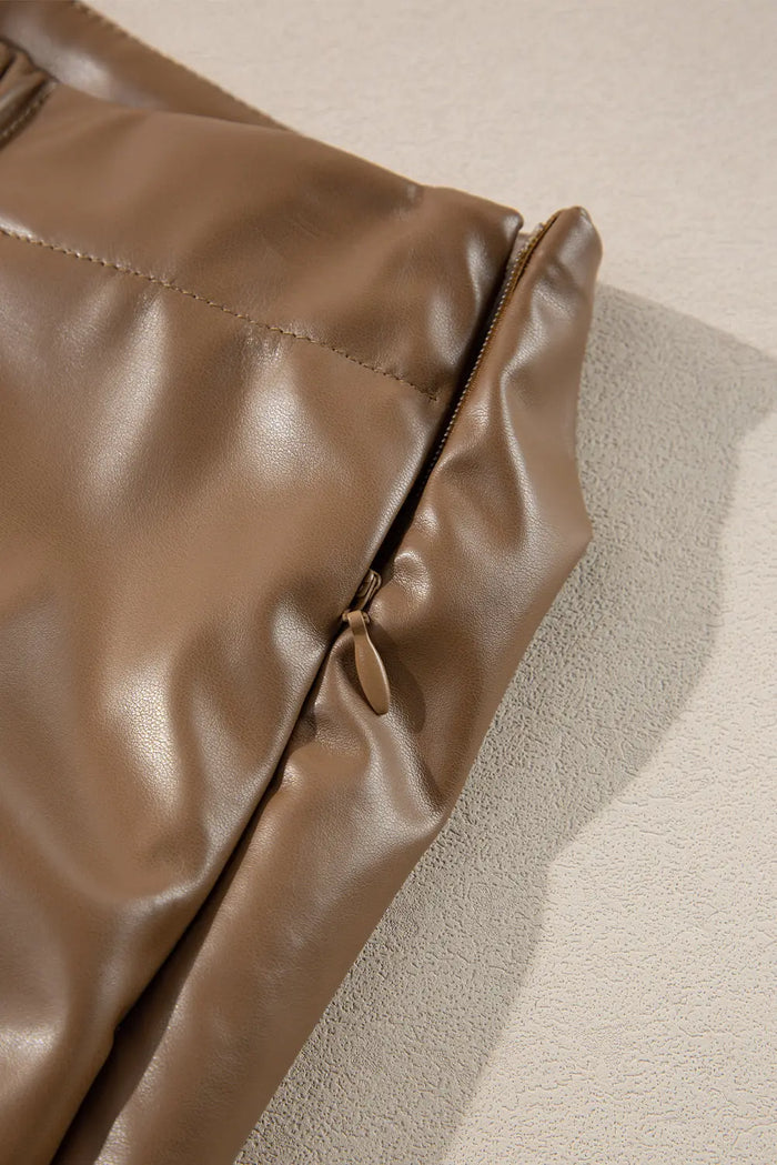 Coffee Bowknot Faux Leather Mini Skirt - Skirts/Mini