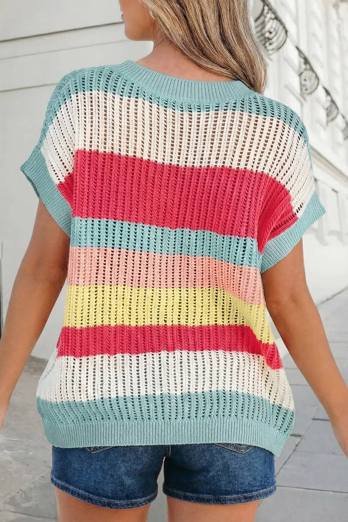 Colorblock Hollow Out Knit Sweater