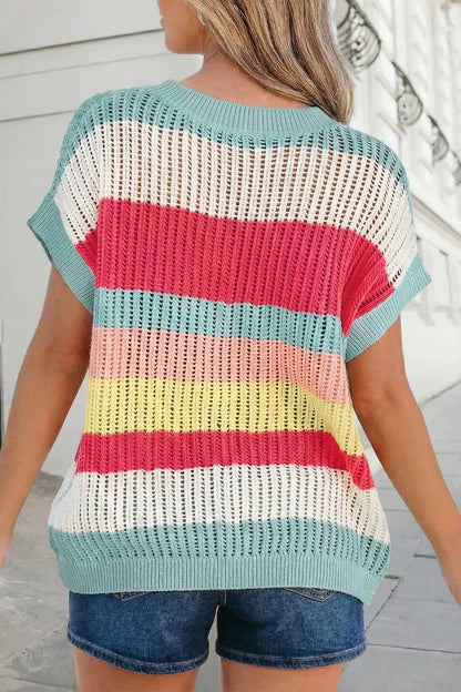 Colorblock Hollow Out Knit Sweater