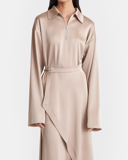 Colter - Draped Slip Satin Midi Dress - Dune