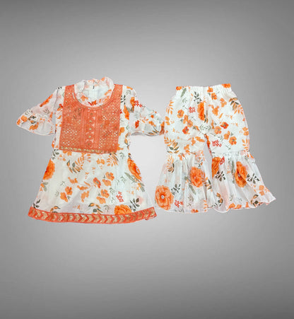 Cotton Embroidered / Floral Printed Sky Blue & White Girl's Salwar Suit