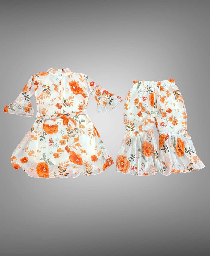 Cotton Embroidered / Floral Printed Sky Blue & White Girl's Salwar Suit
