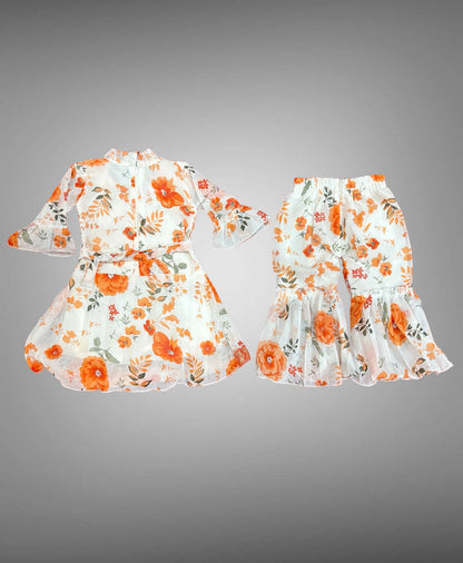 Cotton Embroidered / Floral Printed Sky Blue & White Girl's Salwar Suit