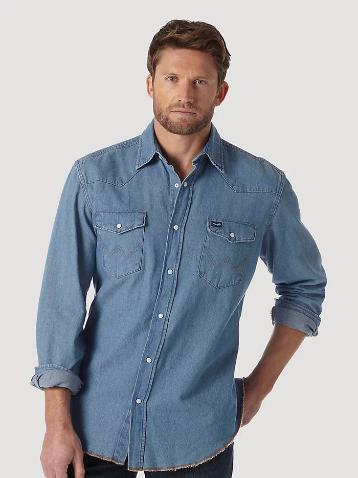 COWBOY CUT® LONG SLEEVE WESTERN DENIM SNAP WORK SHIRT IN STONEWASH