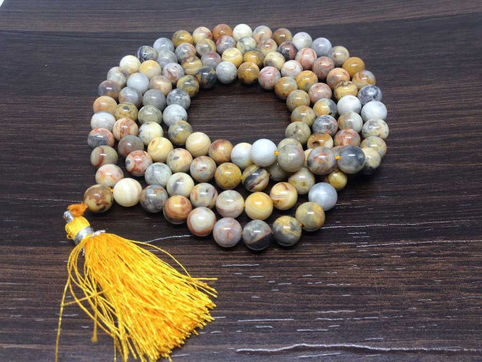 Crazy Lace Agate Gemstone Mala, 108 Prayer Bead Mala.