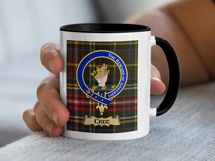 Cree tartan mug with a coloured accent handle and interior