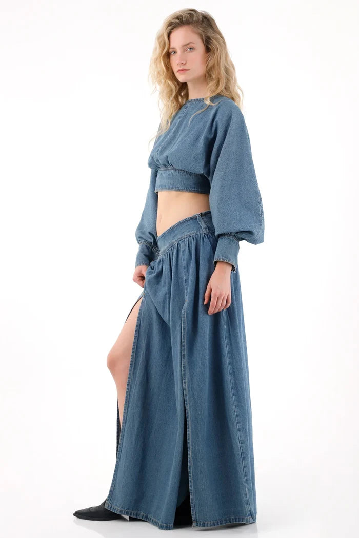 Crop Shirt in Light Blue Denim for Women