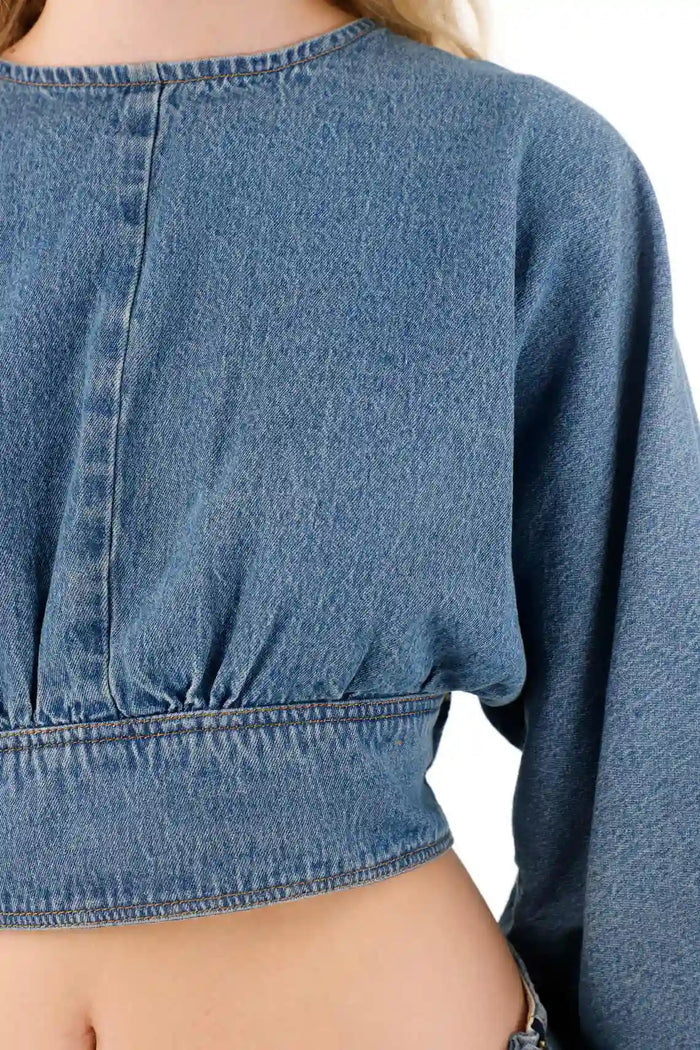 Crop Shirt in Light Blue Denim for Women
