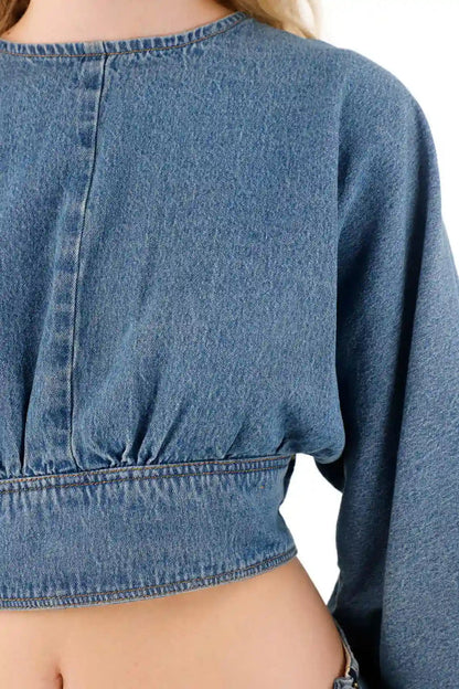Crop Shirt in Light Blue Denim for Women
