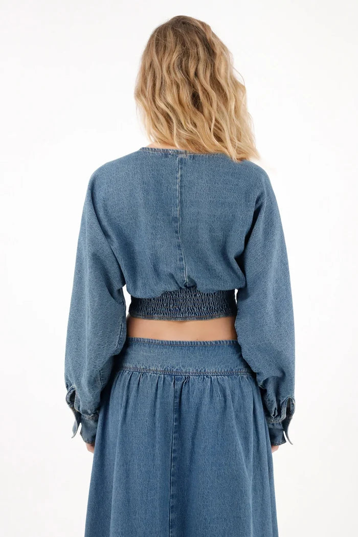 Crop Shirt in Light Blue Denim for Women
