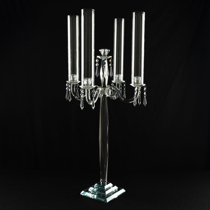 Crystal candelabra with four glass holders on a sleek base.