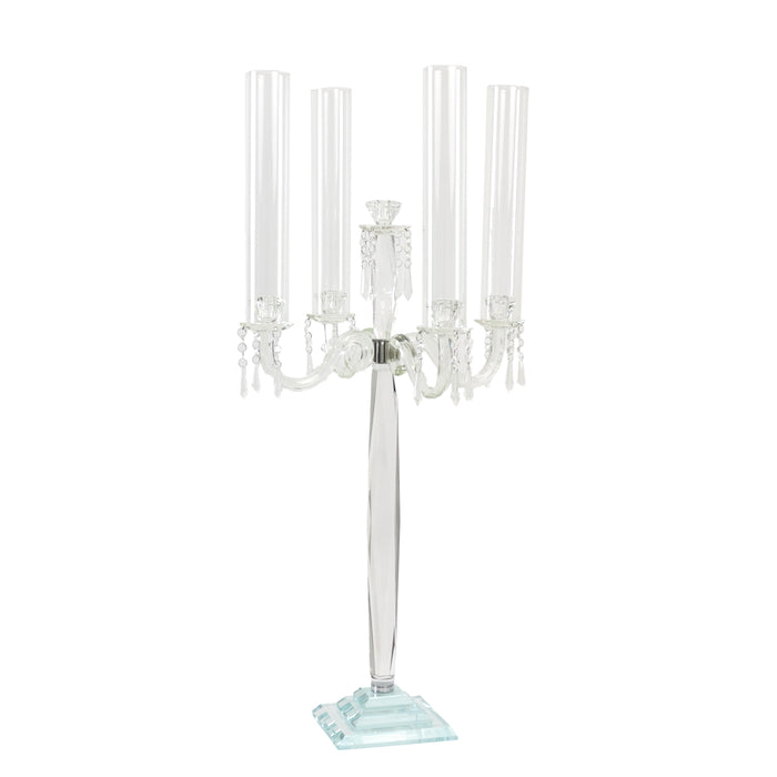Elegant crystal candelabra with five tall candle holders