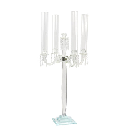 Elegant crystal candelabra with five tall candle holders