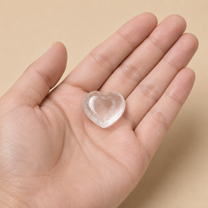 Crystal Quartz Heart Crystal, Puffy Mini 1 Inch Pocket Crystal Heart