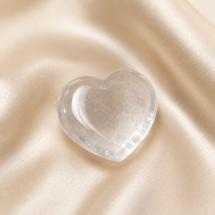 Crystal Quartz Heart Crystal, Puffy Mini 1 Inch Pocket Crystal Heart