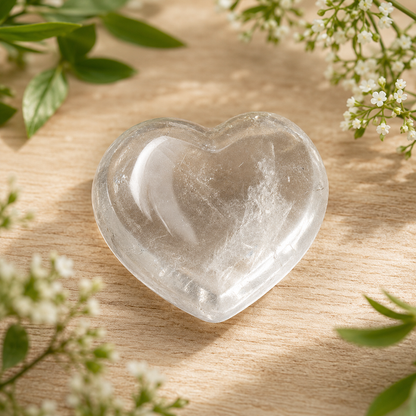 Crystal Quartz Heart Crystal, Puffy Mini 1 Inch Pocket Crystal Heart
