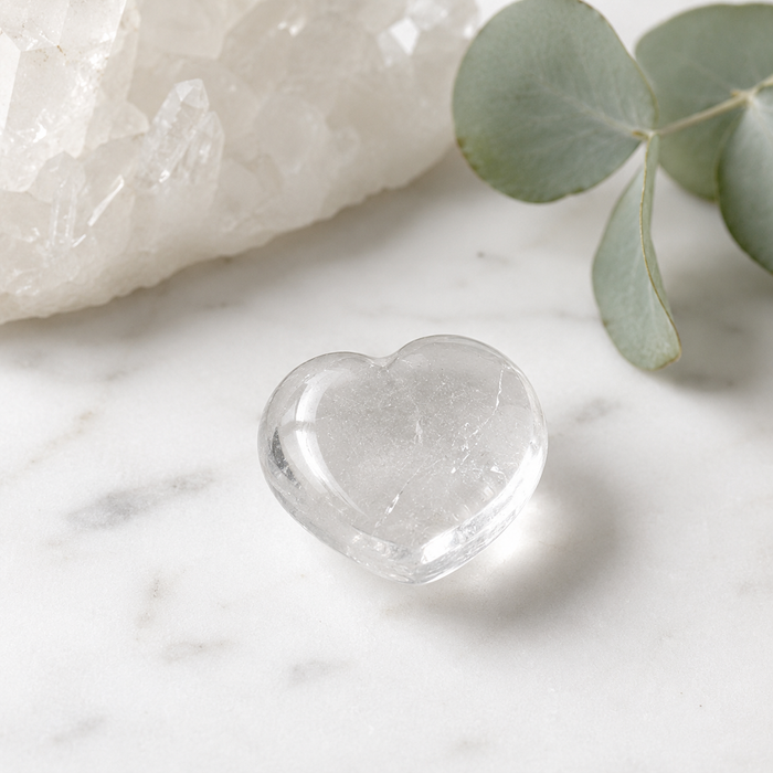 Crystal Quartz Heart Crystal, Puffy Mini 1 Inch Pocket Crystal Heart