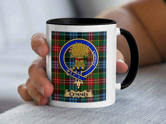 Cummin tartan mug with a coloured accent handle and interior