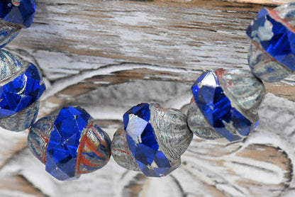 Czech Glass Beads - Picasso Beads - Turbine Beads - Fire Polished Beads - Sapphire Blue - 11x10mm - 10pcs