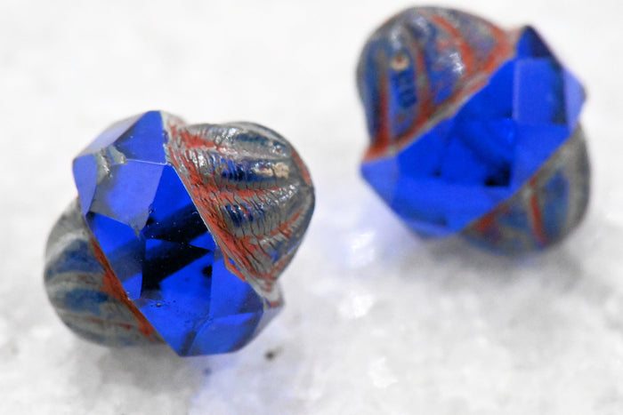Czech Glass Beads - Picasso Beads - Turbine Beads - Fire Polished Beads - Sapphire Blue - 11x10mm - 10pcs