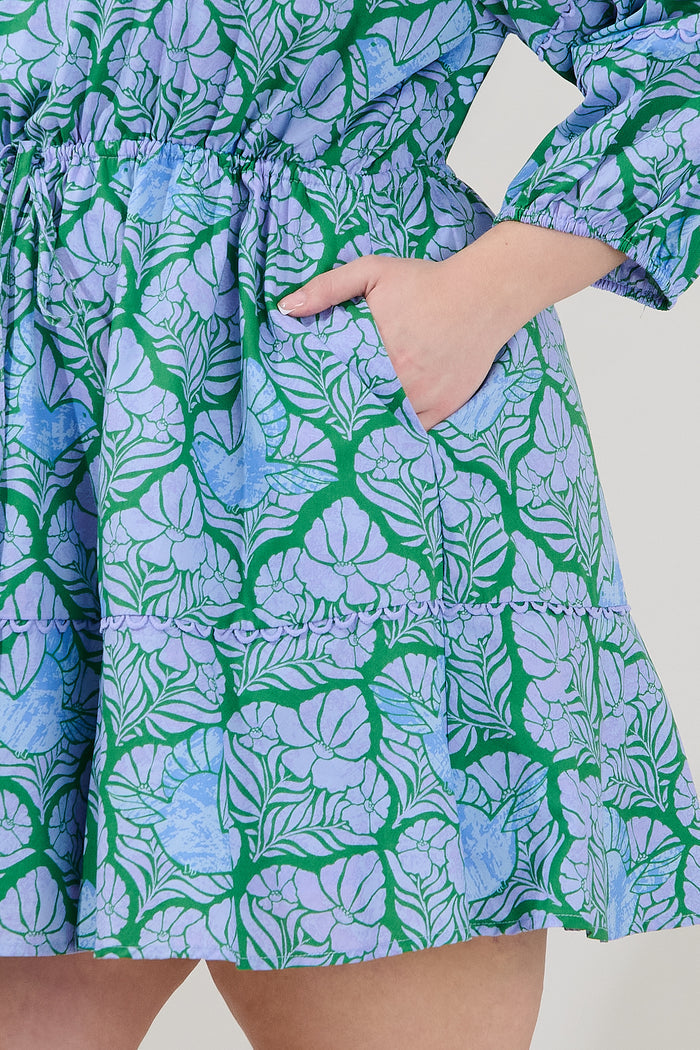 Dabria Split Neck Mini Dress Floral Curve