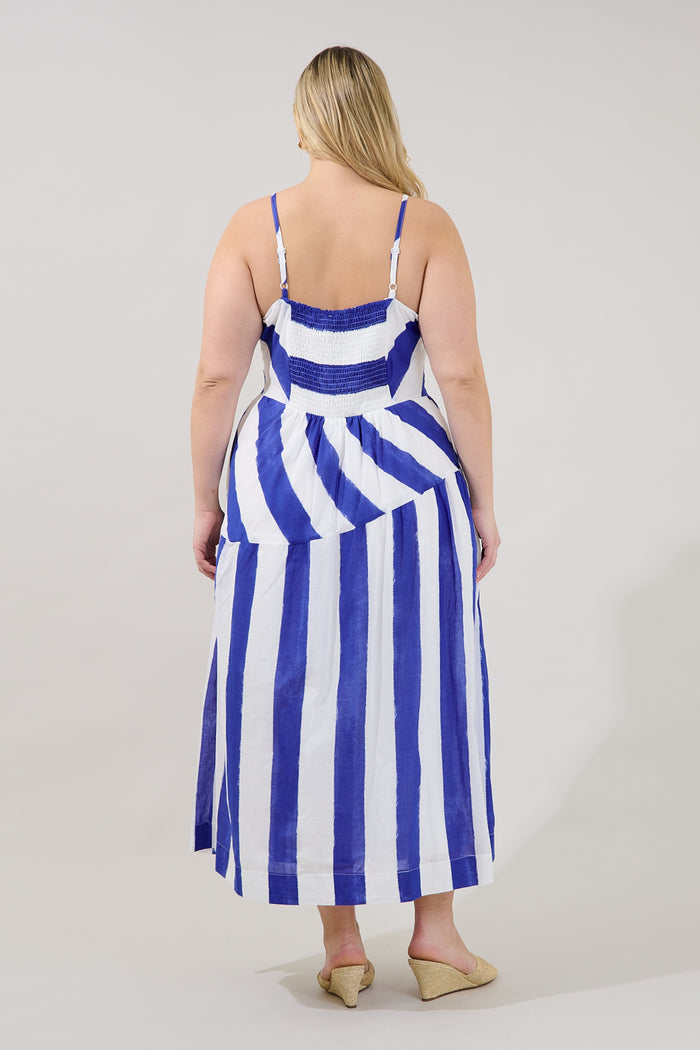 Daira Asymmetrcal Midi Dress Stripe Curve