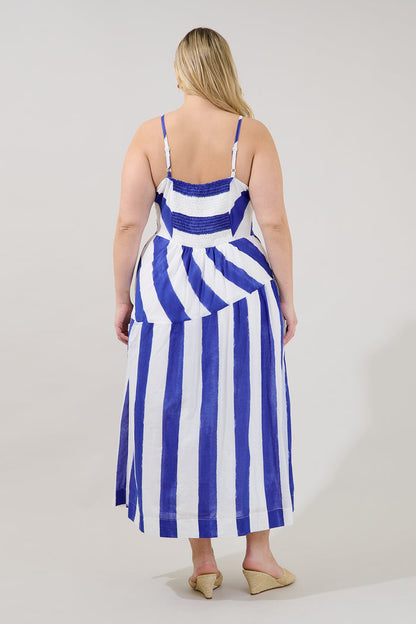 Daira Asymmetrcal Midi Dress Stripe Curve