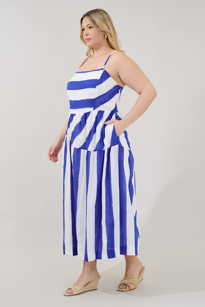 Daira Asymmetrcal Midi Dress Stripe Curve