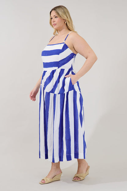 Daira Asymmetrcal Midi Dress Stripe Curve