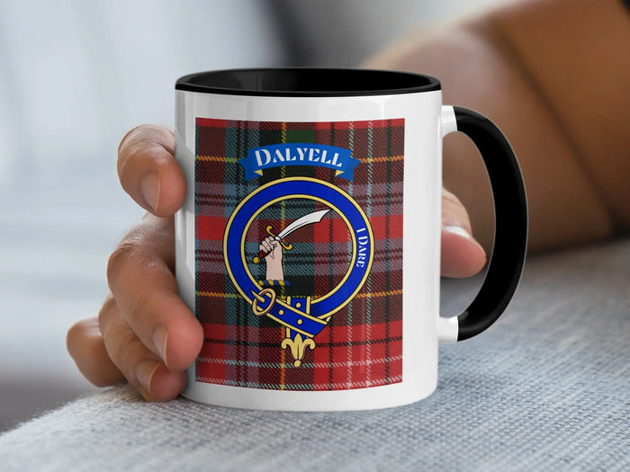 Dalyell tartan mug with a coloured accent handle and interior