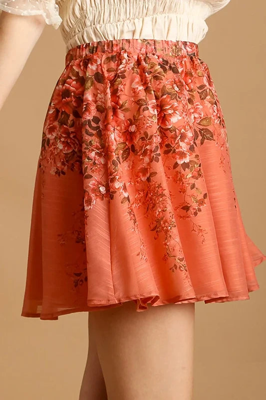 Dancin' in the Moonlight Floral Skirt-Orange-SMALL-Cute-Trendy-Shop-Womens-Boutique-Clothing-Store