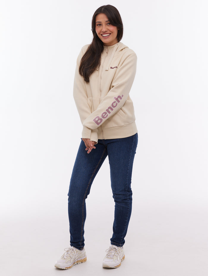 Darcine Zip-Up Hoodie with Sleeve Logo - White
