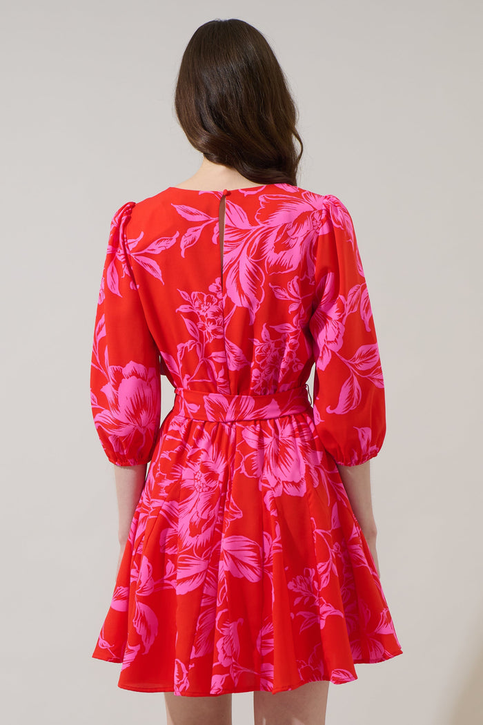 Darline Floral Collins Godet Mini Dress