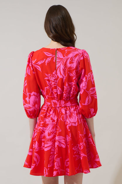 Darline Floral Collins Godet Mini Dress