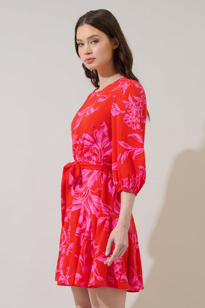 Darline Floral Collins Godet Mini Dress