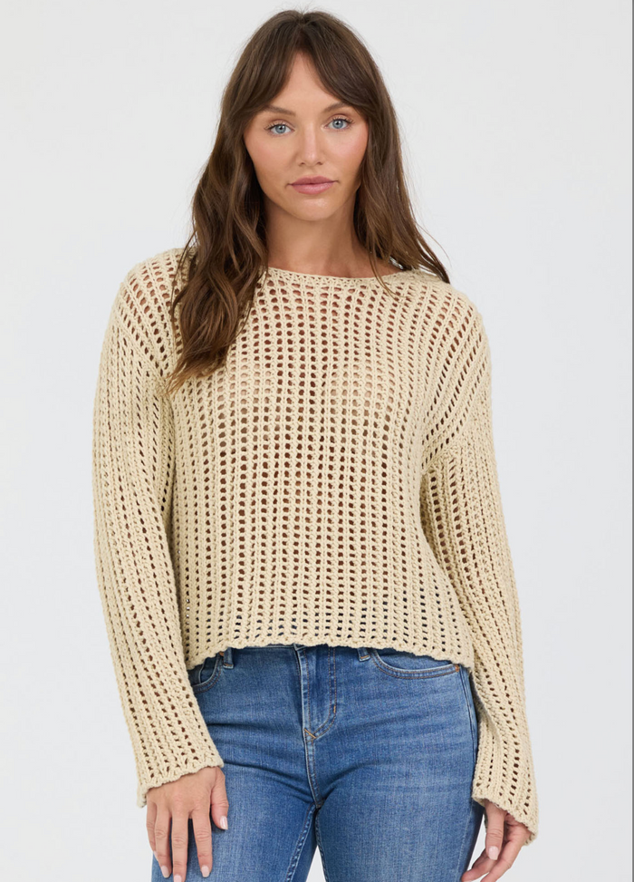 beige long sleeve open knit top