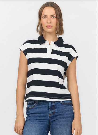 black and white stripe top with collar
