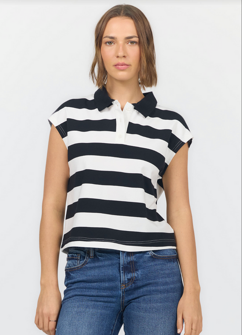 black and white stripe top with collar
