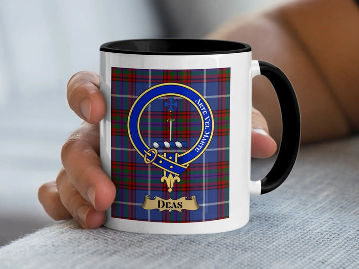 Deas tartan mug with a coloured accent handle and interior