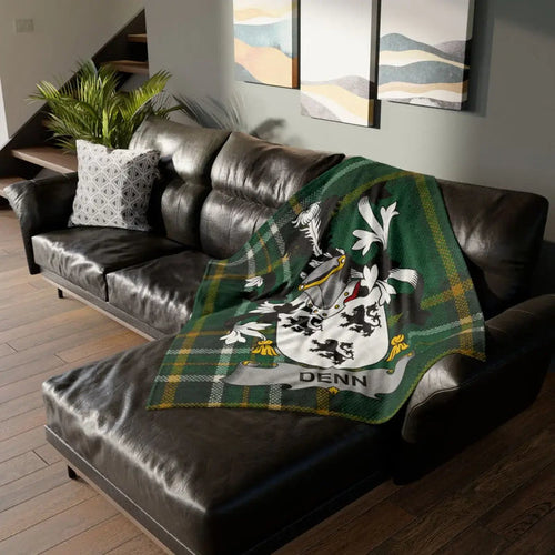 Personalized Denn Family Crest Tartan Blanket Throw