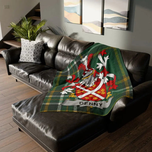 Denny Family Crest Throw Blanket with Shield Design