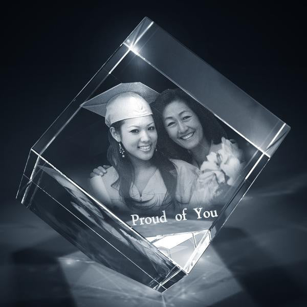 3D Graduation Photo Diamond Shaped Crystal Cube