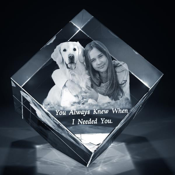 Diamond Shaped Girl and Dog 3D Photo Crystal Cube