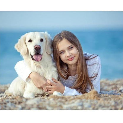 Diamond Shaped Girl and Dog 3D Photo Crystal Cube Original Picture