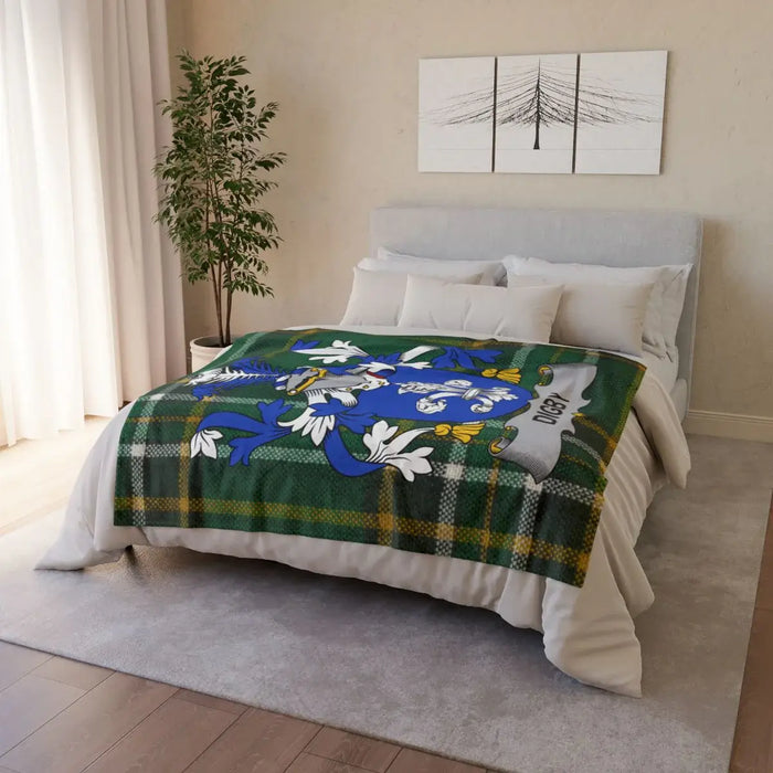 Blue and White Crest Print Cozy Bedroom Blanket