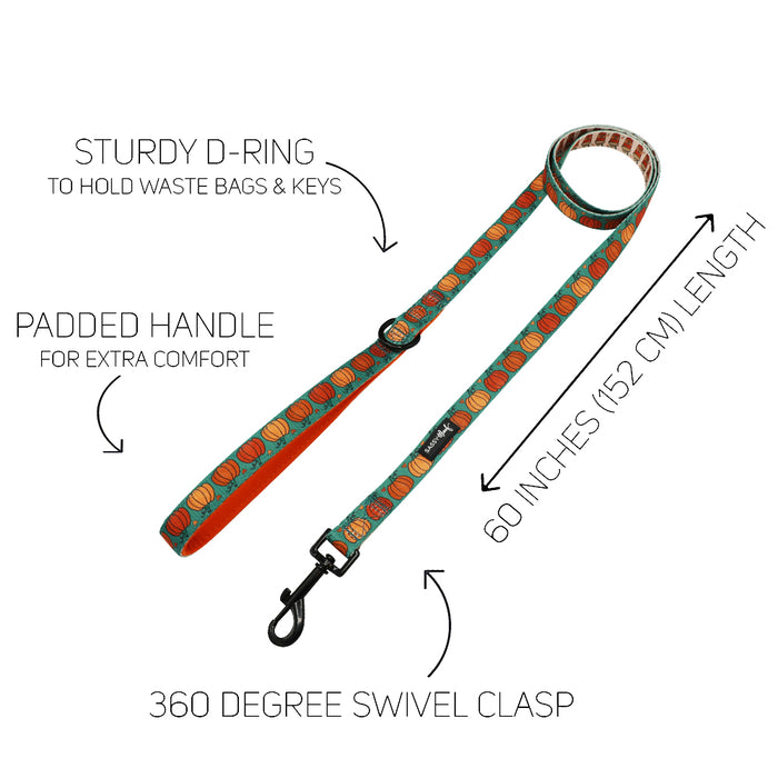 The Sassy Woof Dog Two Piece Bundle - Pie There features a colorful leash with sturdy D-ring, 360° swivel clasp, and 60" length. Pairs perfectly with our Adjustable Harness for comfort and security as your pup grows.