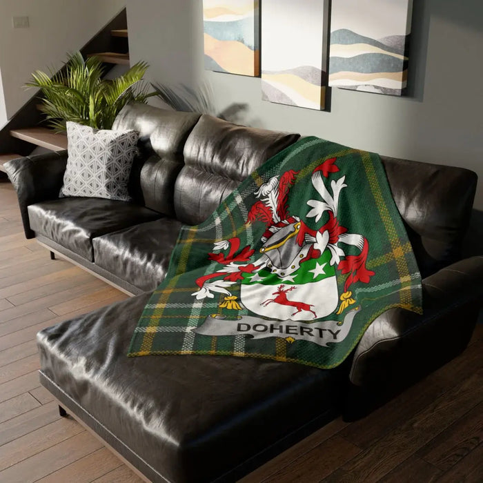 Doherty Family Crest Plaid Design Throw Blanket